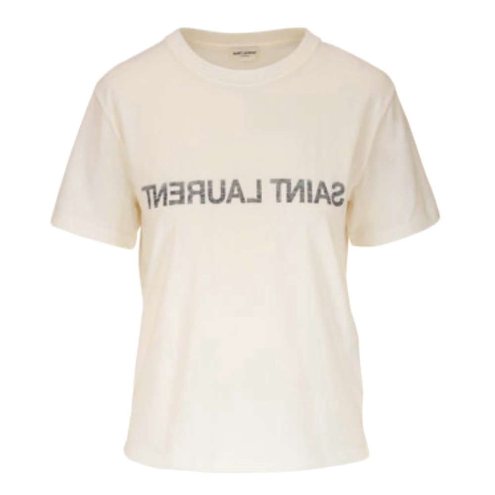 NWT Saint Laurent Women’s Small White Cotton Reverse Print Graphic T-Shirt